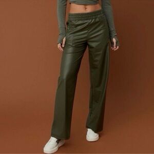 Aerie Offline Real Luxe Wide Leg Olive Green Vegan Leather Pants XS